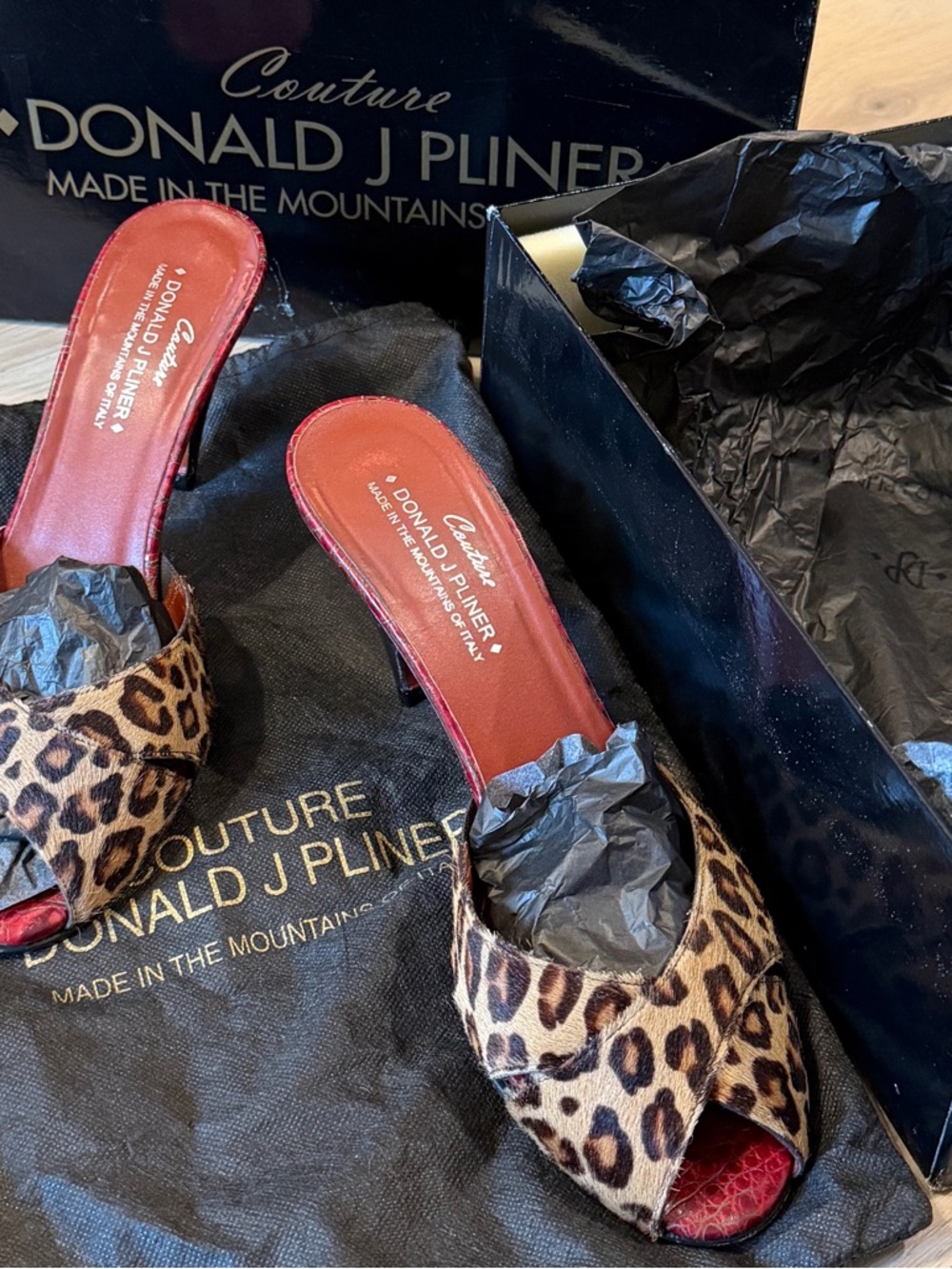 Donald J. Pliner Leopard Print Slide Sandals - Red Soles